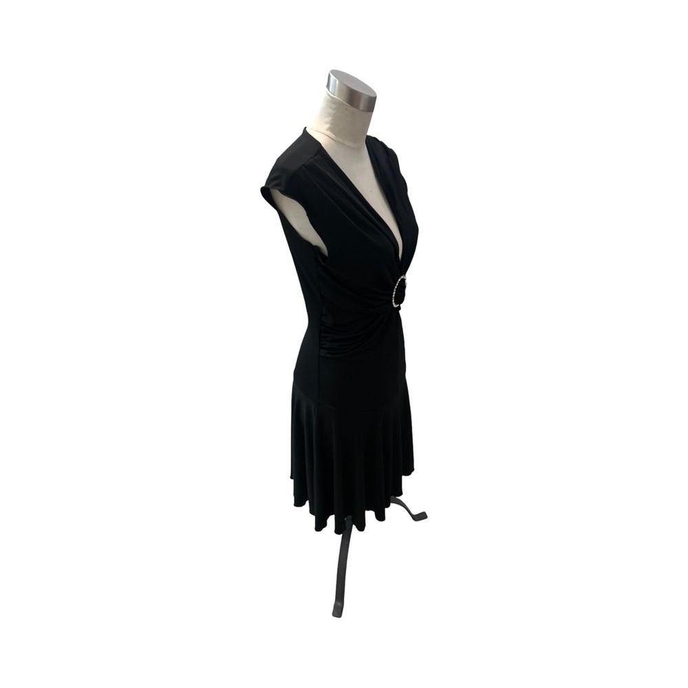 By Choice Vintage Size Large Black Cocktail Rhinestone O Ring Midi Dress - Picture 9 of 14